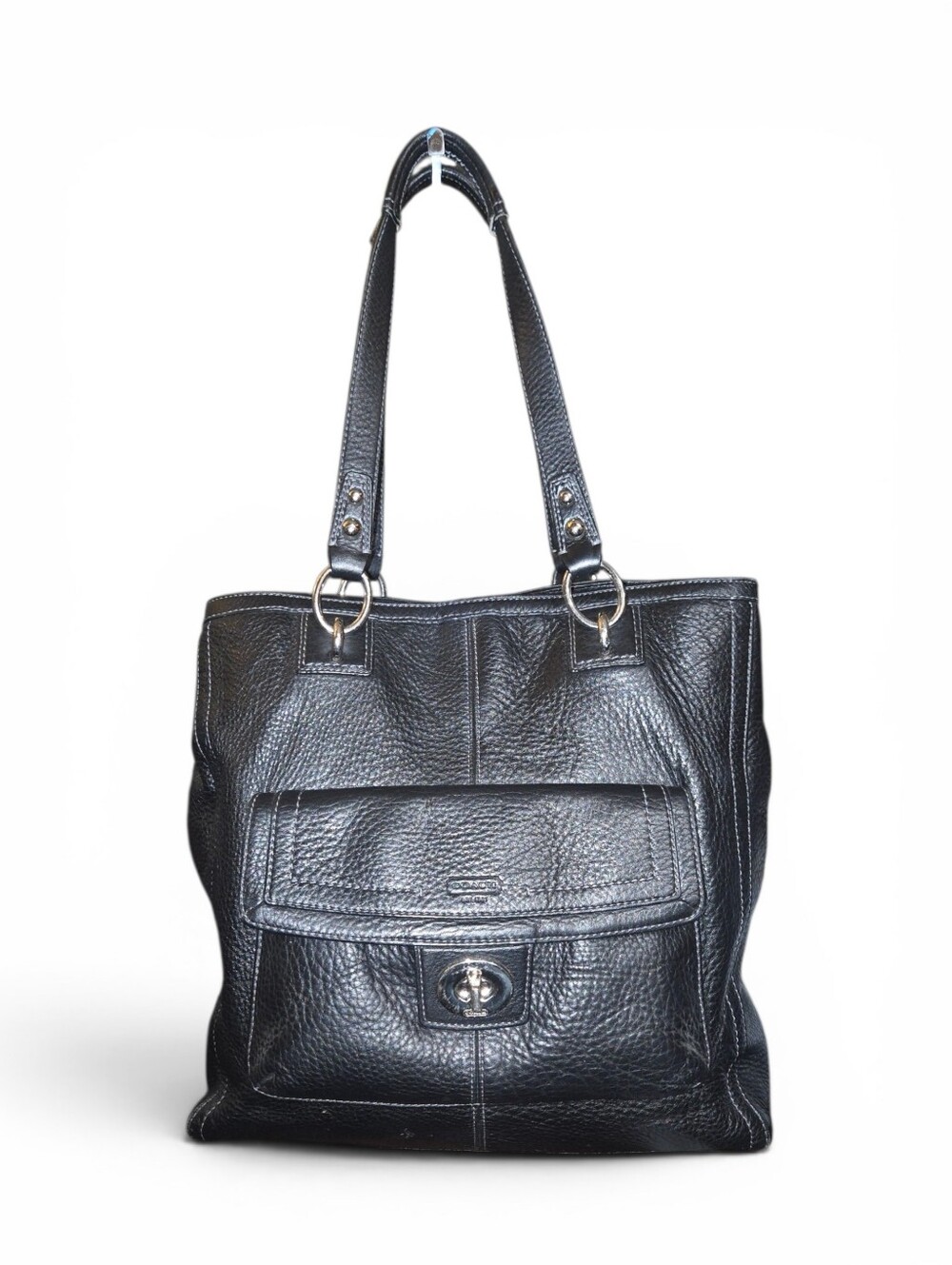 Coach Penelope Black Pebbled Leather Shoulder Bag Turn Lock Double Handle
